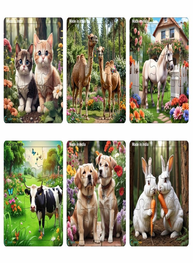 Craftick® Domestic Animals Combo Pack of 6 Jigsaw Puzzles for Kids Age 3+ | Preschool Learning Puzzle Game | Return Gift | Early Development Game - Image 1